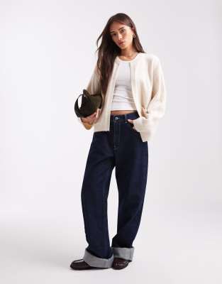 Asos Design Knit Edge To Edge Cardigan With Patch Pockets In White