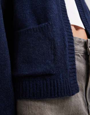 Asos Design Knit Edge To Edge Cardigan With Patch Pockets In Blue
