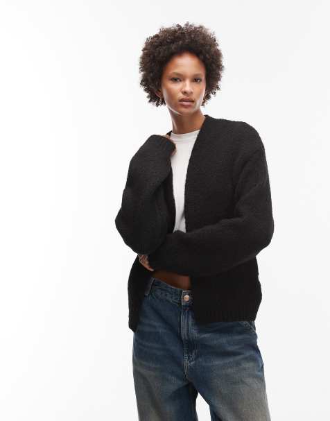 ASOS DESIGN knit edge to edge wool blend cardigan in black - view 1