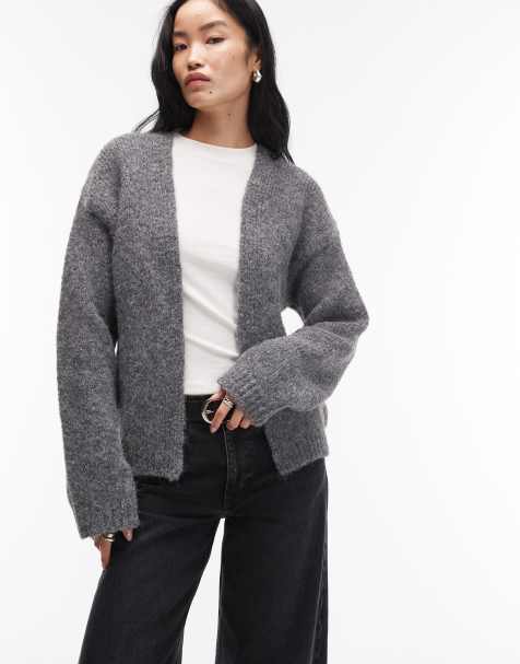 ASOS DESIGN knit edge to edge wool blend cardigan in charcoal - view 1
