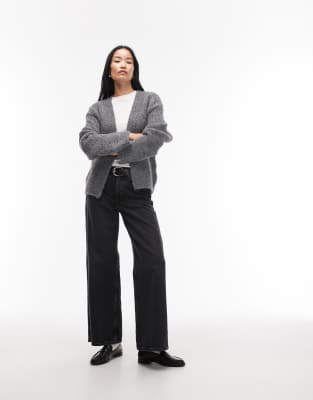 Asos Design Knit Edge To Edge Wool Blend Cardigan In Gray