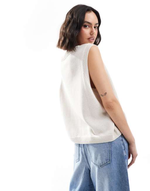 ASOS DESIGN knit embroidered fish and shell tank top in ecru, 4 of 4