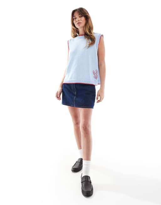 ASOS DESIGN knit embroidered lobster tank top in light blue