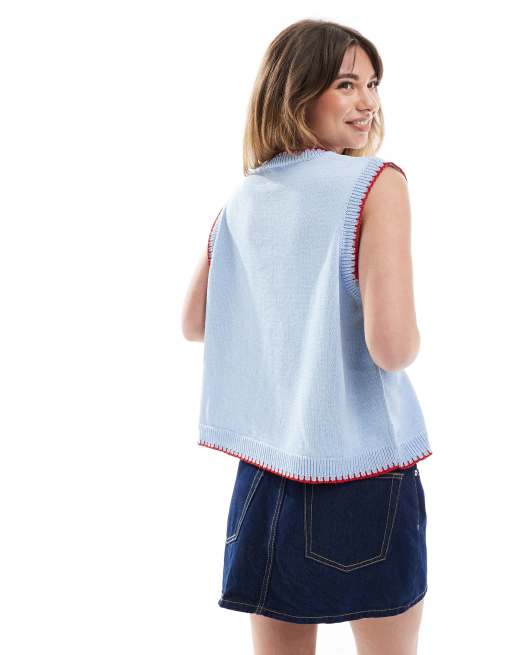 ASOS DESIGN knit embroidered lobster tank top in light blue