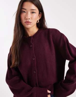 Asos Design Knit Essentials Boxy Cardigan In Burgundy