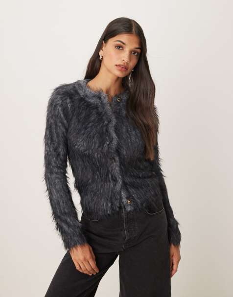 ASOS DESIGN knit extreme eyelash neat fit cardigan in gray - view 1