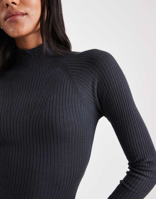 ASOS DESIGN knit fine gauge maxi dress with ribbed detail in charcoal