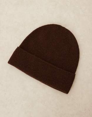 Asos Design Knit Fine Gauge Wool Beanie In Brown