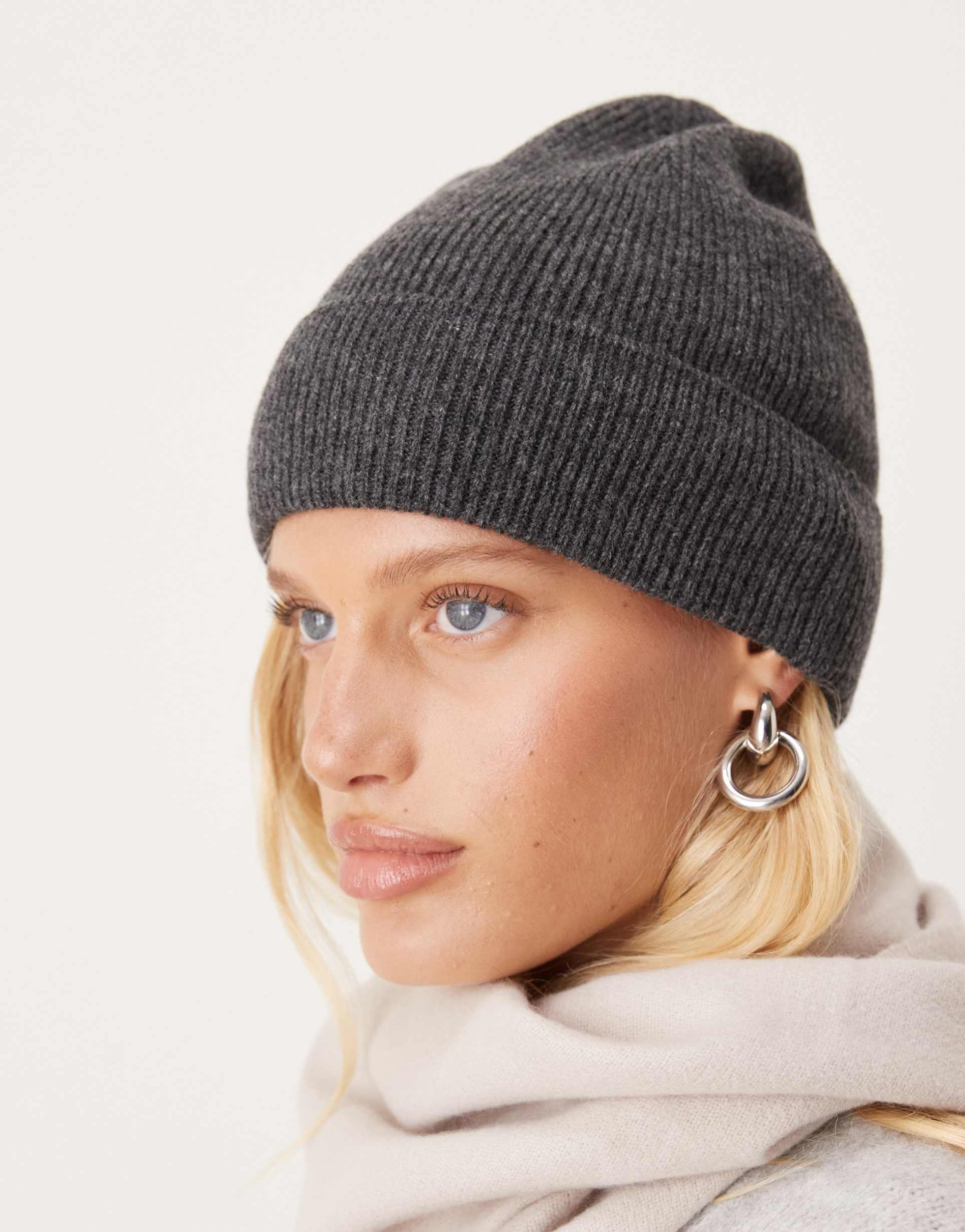 asos design knit fine gauge wool beanie in gray