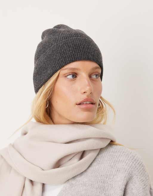 ASOS DESIGN knit fine gauge wool beanie in gray