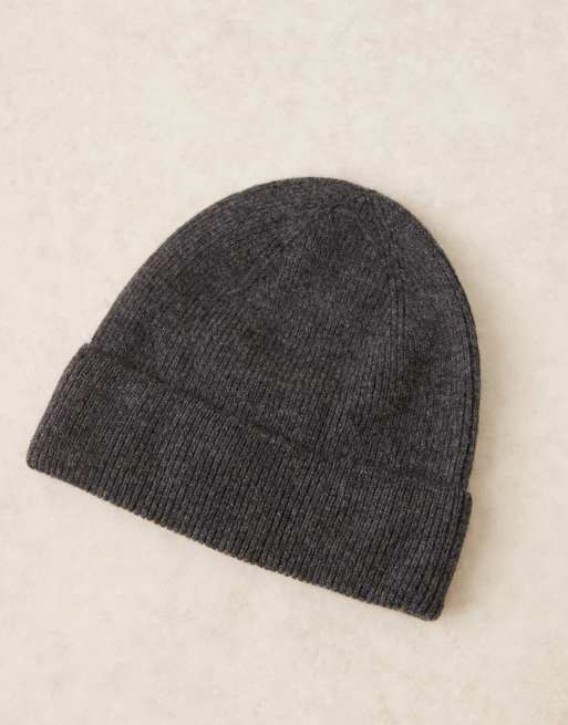 ASOS DESIGN knit fine gauge wool beanie in gray