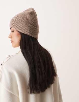 Asos Design Knit Fine-gauge Wool Blend Beanie In Neutral