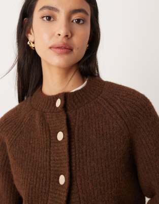 Asos Design Knit Fisherman Rib Cardigan With Raglan Detail In Brown
