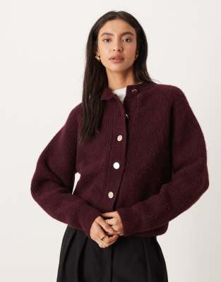 Asos Design Knit Fisherman Rib Cardigan With Raglan Detail In Purple
