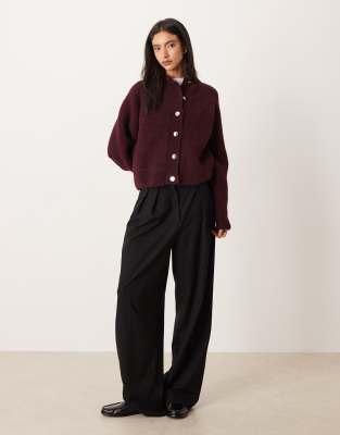 Asos Design Knit Fisherman Rib Cardigan With Raglan Detail In Purple