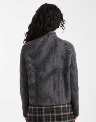 Asos Design Knit Fisherman Ribbed Bomber Jacket With Pocket Detail In Gray