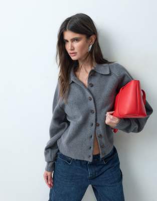 Asos Design Knit Fitted Shirt In Gray