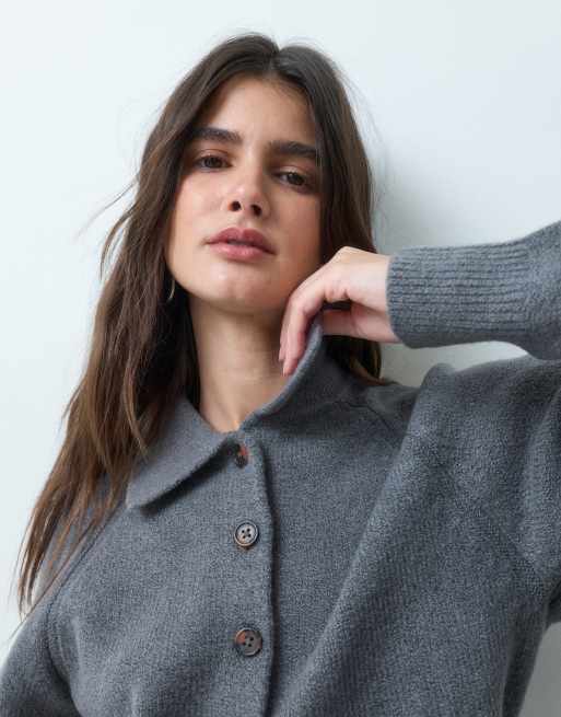 ASOS DESIGN knit fitted shirt in charcoal, 4 of 4