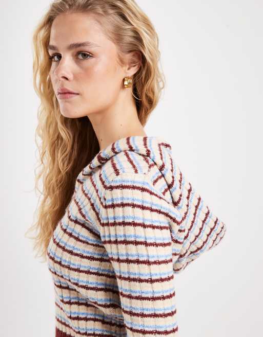ASOS DESIGN knit fitted zip up sweater in multi stripe, 2 of 4