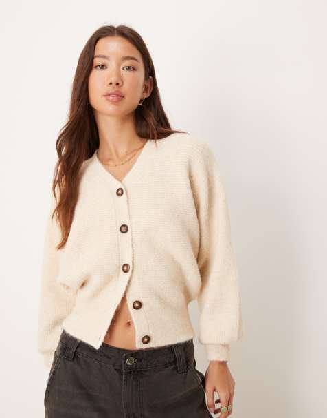 ASOS DESIGN knit fluffy batwing cardigan in cream - view 1