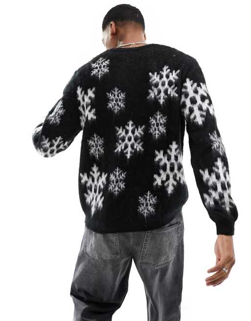 ASOS DESIGN knit fluffy Christmas sweater with snowflake design in
