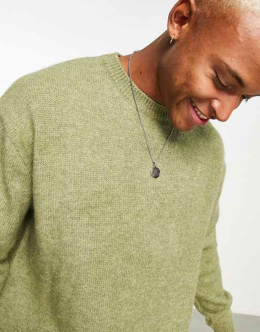 ASOS DESIGN knit fluffy crew neck sweater in mint green | ASOS