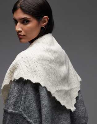 Asos Design Knit Fluffy Pointelle Neck Scarf In White