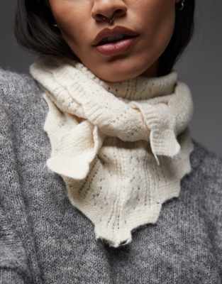 Asos Design Knit Fluffy Pointelle Neck Scarf In White
