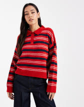 ASOS DESIGN boxy oversized rugby top in pink stripes