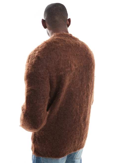ASOS DESIGN knit fluffy sweater in brown ASOS