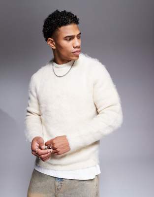 Asos Design Knit Fluffy Sweater In Oatmeal-neutral