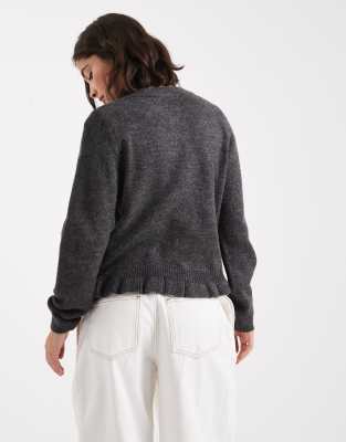 Asos Design Knit Frill Detail Cardigan In Black