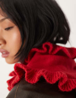 Asos Design Knit Frill Edge Triangle Scarf In Red