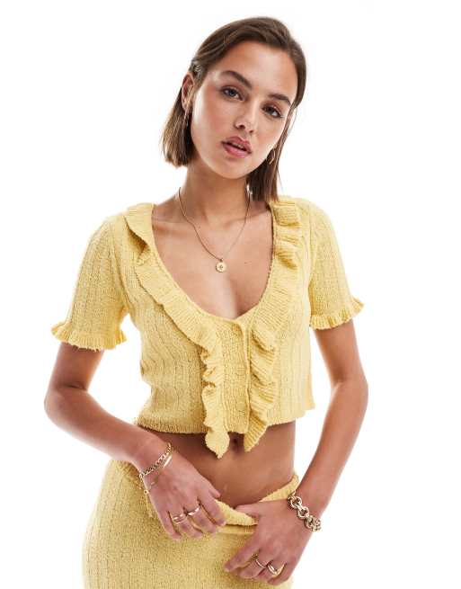 ASOS DESIGN knit frill top in yellow - part of a set