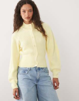 Asos Design Knit Funnel Neck Cardigan In Yellow