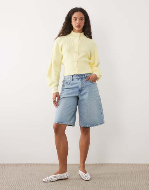 ASOS DESIGN knit funnel neck cardigan in buttermilk yellow, 2 of 4