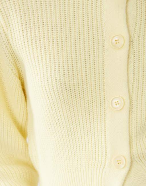 ASOS DESIGN knit funnel neck cardigan in buttermilk yellow, 3 of 4
