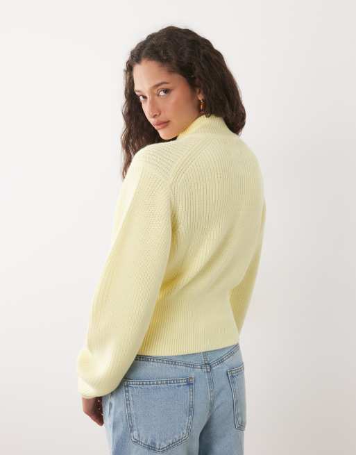 ASOS DESIGN knit funnel neck cardigan in buttermilk yellow, 4 of 4