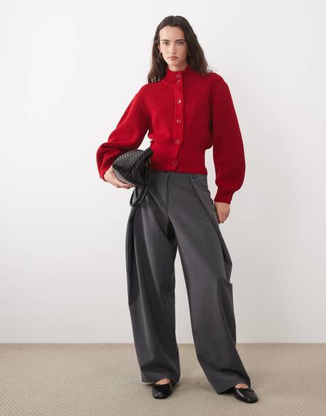 ASOS DESIGN knit funnel neck cardigan in red - view 1