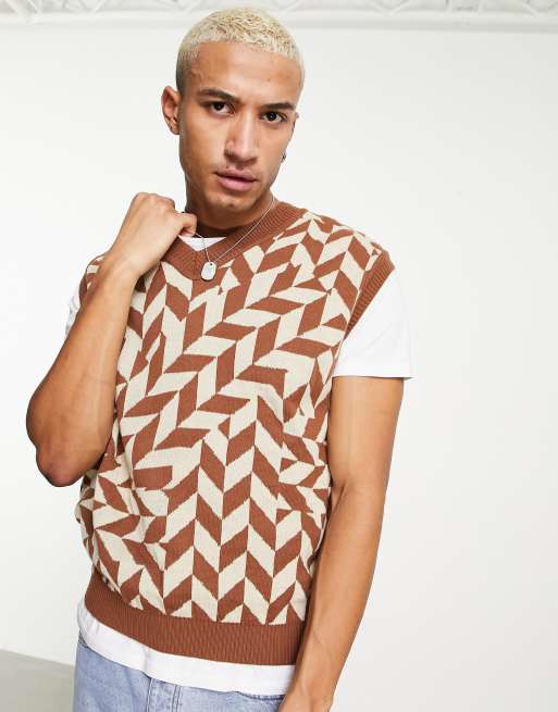 ASOS DESIGN knit geo tank top in tan | ASOS