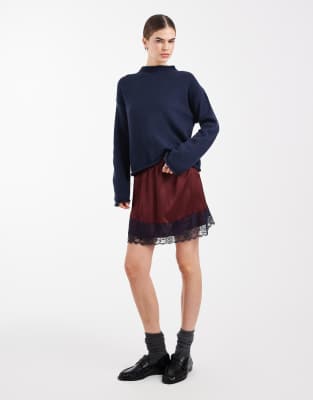 Asos Design Knit Grown On Neck Sweater In Blue