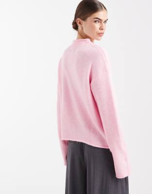 Asos Design Knit Grown On Neck Sweater In Pink