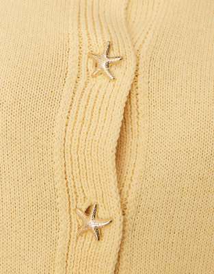 Asos Design Knit Half Sleeve Cardigan With Shell Buttons In Yellow