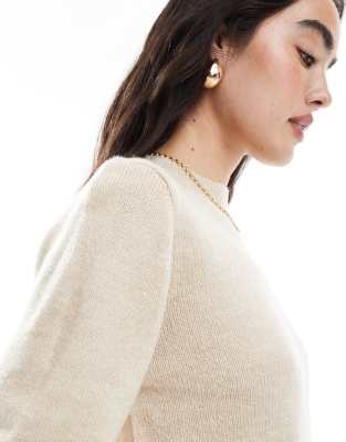 Asos Design Knit Half Sleeve Fluffy Top In Gray