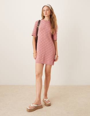 Asos Design Knit Half Sleeve T-shirt Mini Dress-pink In Pink