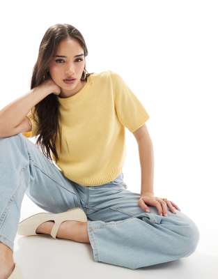 Asos Design Knit Half Sleeve Top In Yellow