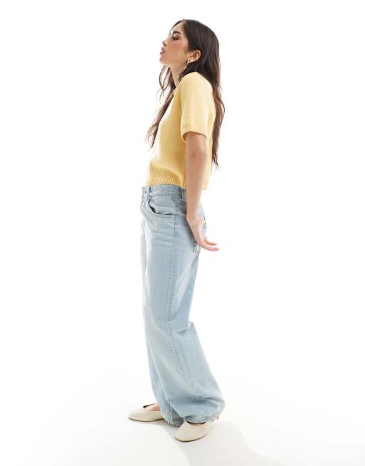 ASOS DESIGN knit half sleeve top in buttermilk yellow