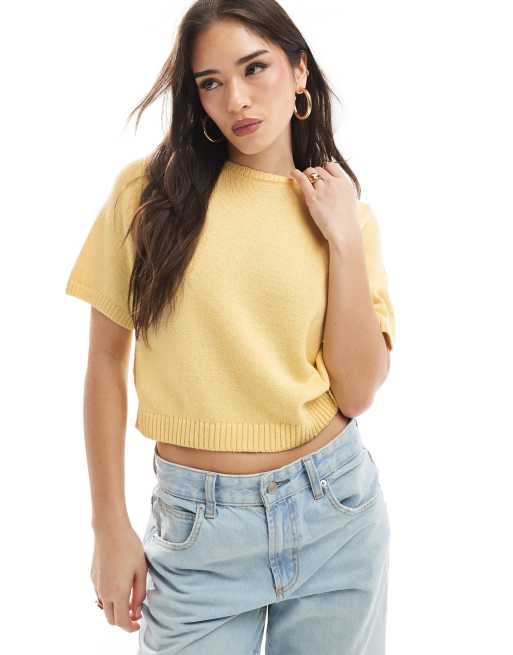 ASOS DESIGN knit half sleeve top in buttermilk yellow
