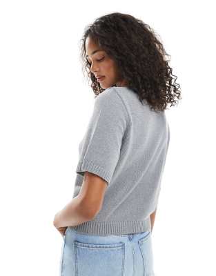 Asos Design Knit Half Sleeve Top In Gray