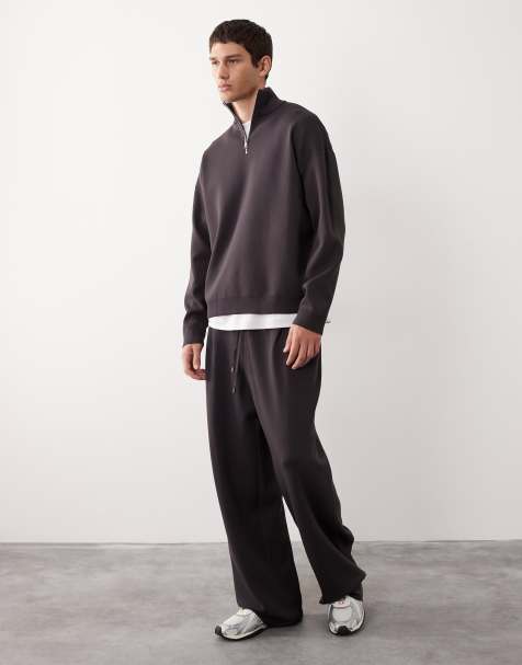 ASOS DESIGN knit half zip track top and balloon sweatpants set in charcoal - view 1